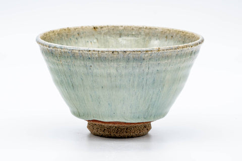 Japanese Matcha Bowl - Sage Hare's Fur Drip-Glazed Chawan - 450ml - front view showing the drip glaze and rim