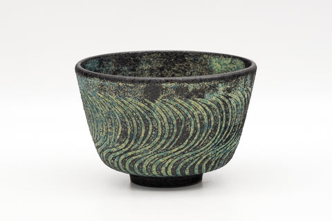 Wavy Blue-Green Kiyomizu-yaki Chawan