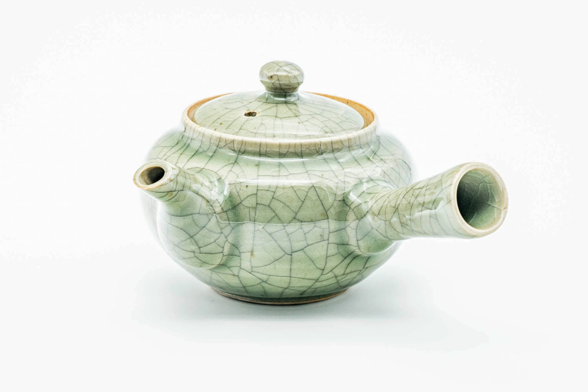 Japanese Kyusu - Green Celadon Golden Horse Obori Soma-yaki Teapot - 240ml