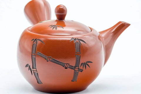 Japanese Kyusu - Bamboo Engraved Tokoname-yaki Mesh Teapot - 350ml