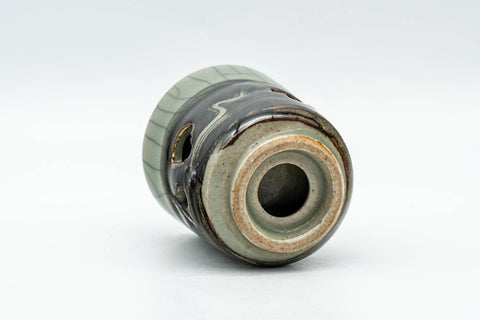 Tezumi — Japanese Teacup - Small Celadon Glazed Obori Soma-yaki Guinomi - 25ml — top-down view of the interior