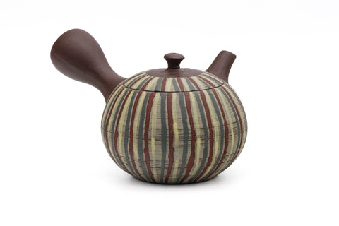 Brown Striped Tokoname Mesh Filter Teapot - 180ml