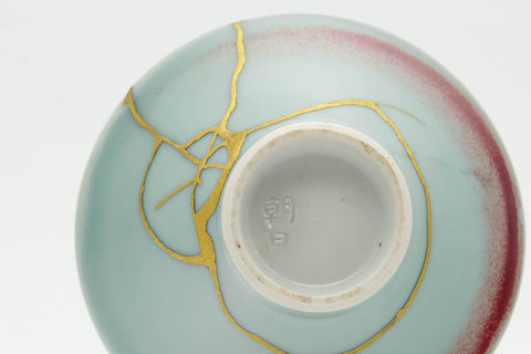 Japanese Teacup - 朝日焼 Asahi-yaki - Porcelain Kintsugi Yunomi - 50ml