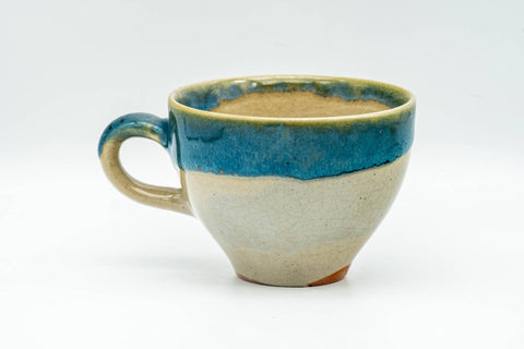Tezumi — Japanese Teacup - Blue Drip-Glazed Agano-yaki Ushirode Yunomi - 140ml — front view