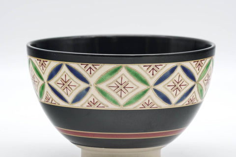 Japanese Matcha Bowl - Geometric Black Glazed Kyo-yaki Chawan - 200ml