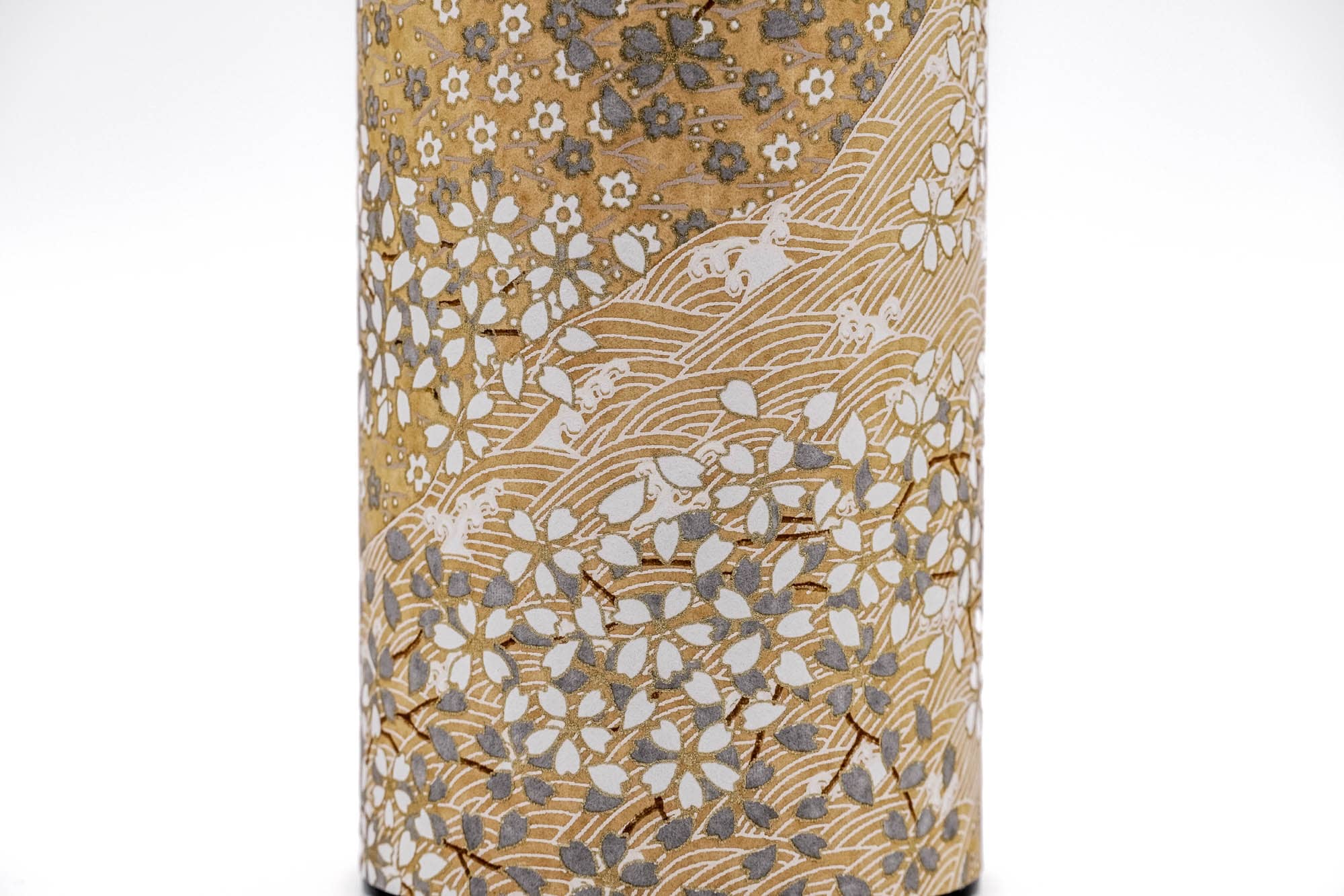 Japanese Chazutsu - 江東堂 Kotodo - Gold White Floral Washi Wrapped Metal Tea Canister - 200g