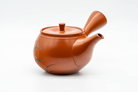 Japanese Kyusu - 高資窯 Takasuke Kiln - Floral Red Shudei Tokoname-yaki Sasame Filter Teapot - 350ml