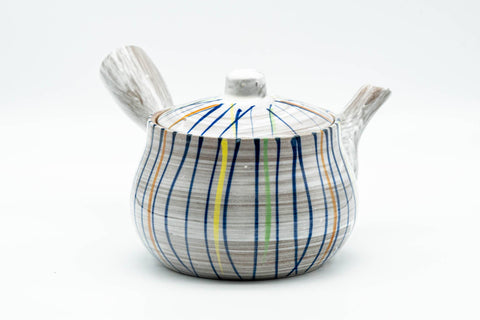 Tezumi — Japanese Kyusu - Brush Glazed Colorful Stripes Debeso Teapot - 250ml — three-quarter view from the opposite side
