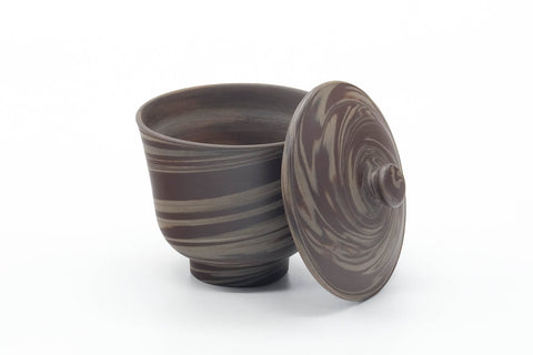 Japanese Teacup - Grey Nerikomi Tokoname Lidded Yunomi - 65ml
