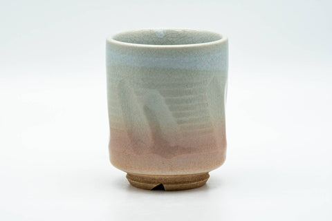 Tezumi — Japanese Teacup - Carved Beige Peach Glazed Hagi-yaki Yunomi - 200ml — front view