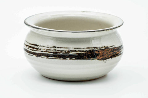 Japanese Kensui - White Brown Hakeme Glazed Water Bowl - 500ml
