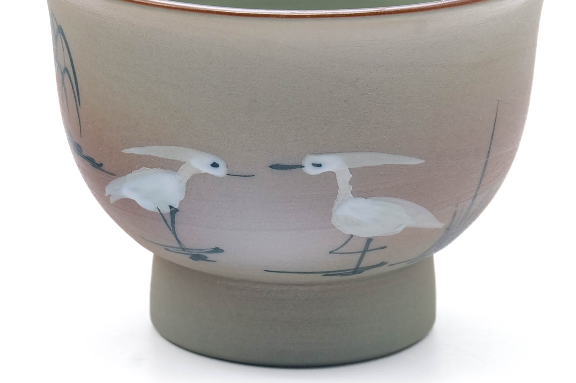 Japanese Teacup - Green Gradient Painted Egrets Arita-yaki Yunomi - 90ml