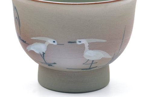 Japanese Teacup - Green Gradient Painted Egrets Arita-yaki Yunomi - 90ml