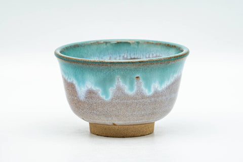 Tezumi — Japanese Teacups - Pair of Brown Turquoise Drip-Glazed Agano-yaki Yunomi - 100ml — top-down view of the interior
