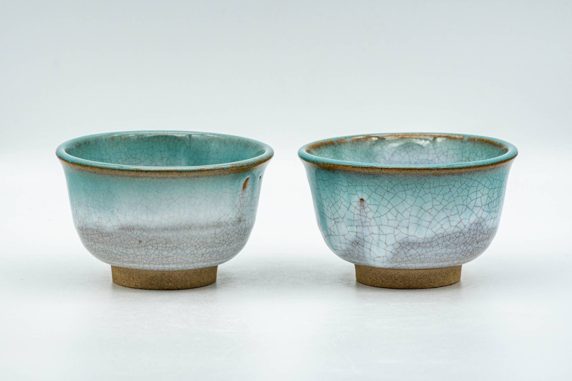 Japanese Teacups - Pair of White Green Drip-Glazed Agano-yaki Yunomi - 100ml - Tezumi