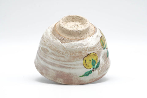 Tezumi — Japanese Matcha Bowl - Beige Milky Hakeme Lemons Kyo-yaki Chawan - 250ml — inverted showing the foot ring