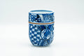 Japanese Teacup - Blue Floral Geometric Arita-yaki Yunomi - 155ml - upright front view