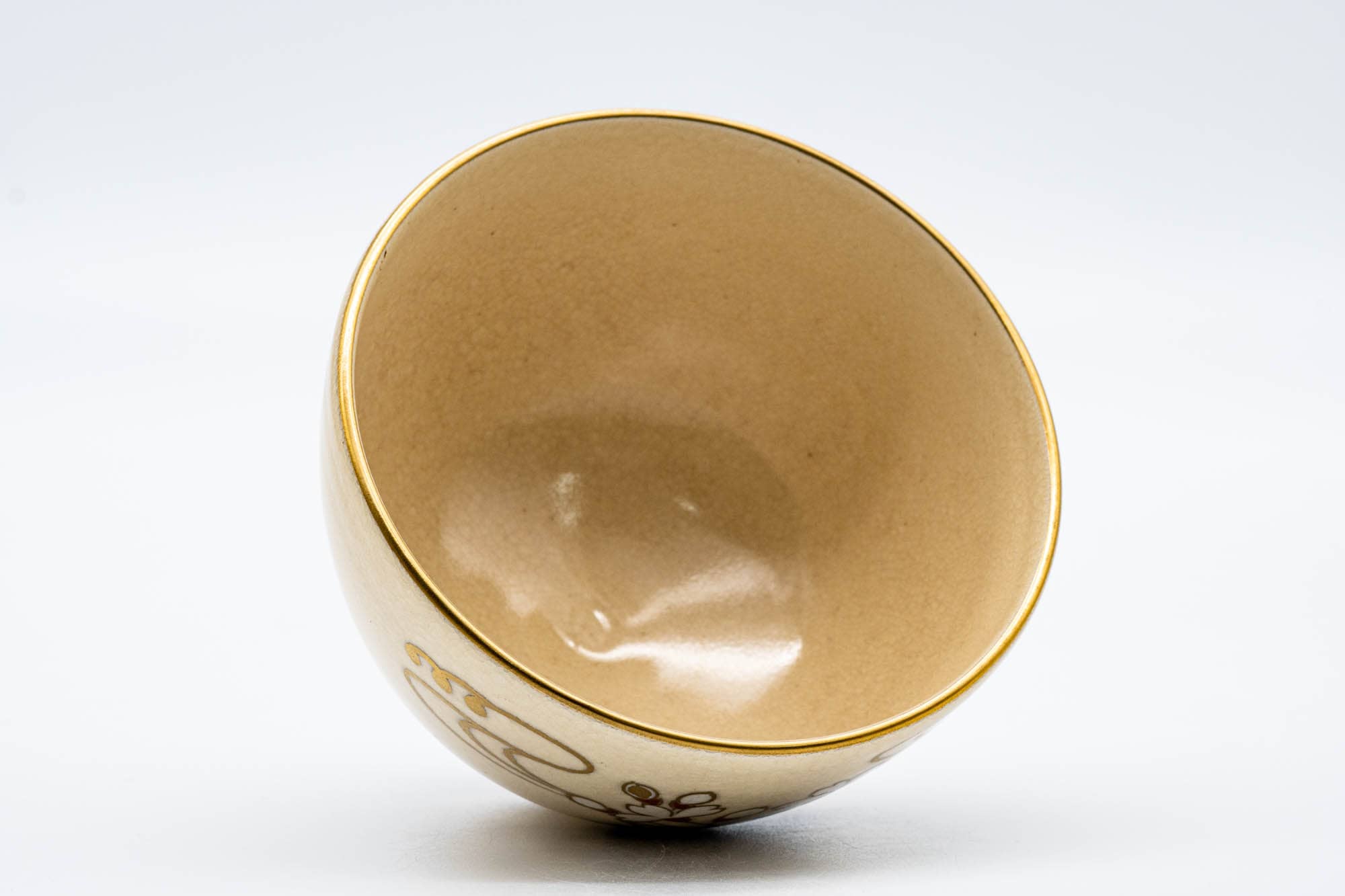 Japanese Matcha Bowl - Gold White Sakura Kyo-yaki Wan-nari Chawan - 250ml