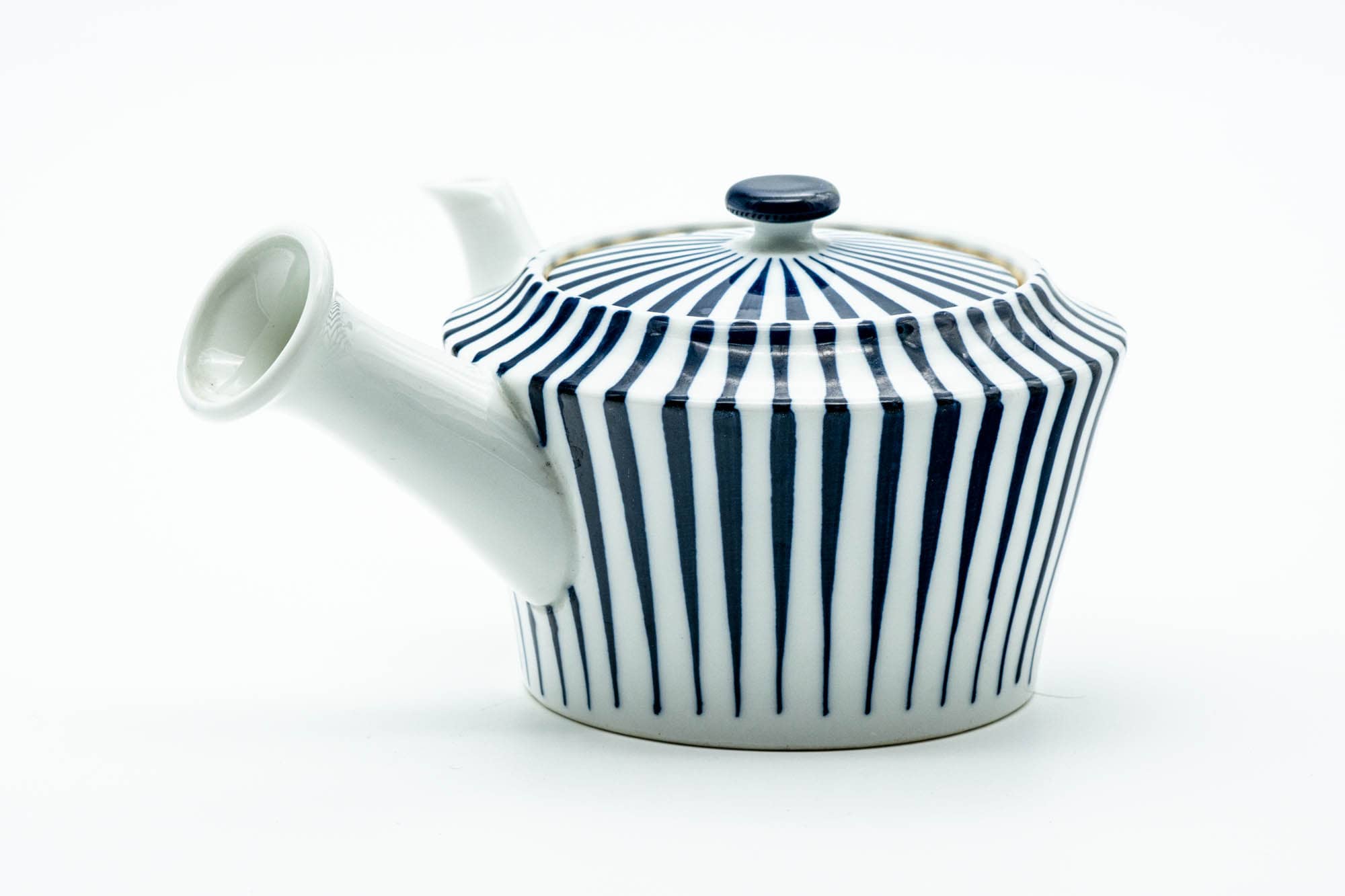 Japanese Kyusu - Blue Striped Weathered Arita-yaki Ceramic Filter Teapot - 300ml