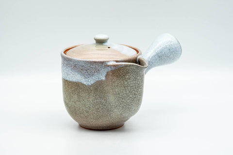 Japanese Tea Set - Beige White Glazed Hagi-yaki Do-ake Kyusu Teapot with 5 Yunomi Teacups - Tezumi