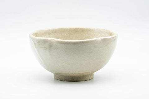 Japanese Matcha Bowl - Milky White Glazed Plum Blossom-shaped Chawan - 300ml - front view of the bowl