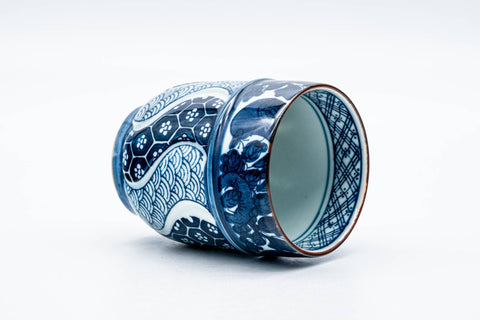 Japanese Teacup - Blue Wavy Geometric Arita-yaki Yunomi - 200ml