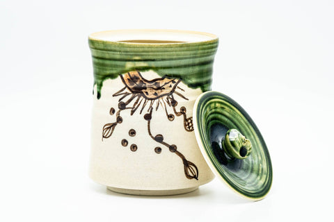 Japanese Mizusashi - Beige Green Drip-Glazed Oribe-yaki Fresh Water Container - 1000ml