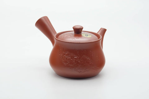 Japanese Tea Set - Floral Engraved Tokoname-yaki Kyusu Teapot and 5 Yunomi Teacups