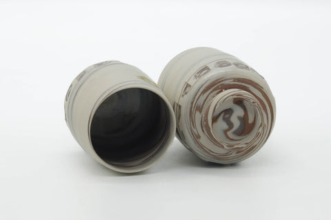 Japanese Teacups - Pair of White Nerikomi Kiyomizu-yaki Meoto Yunomi - 150ml