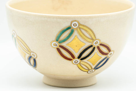 Japanese Matcha Bowl - Gold Geometric Patterned Kyo-yaki Chawan - 300ml