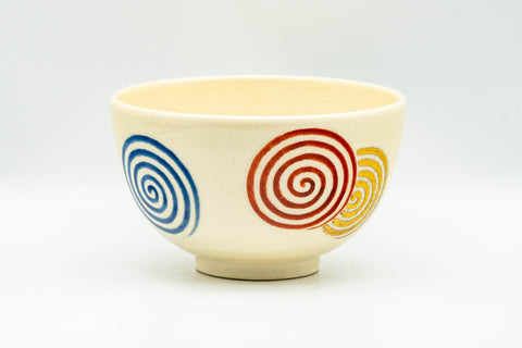 Japanese Matcha Bowl - Spiral Decorated Kyo-yaki Chawan - 200ml - side angle of the chawan