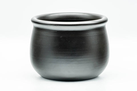 Japanese Kensui - 北龍 Hokuryu - Green Camellia Engraved Black Kokudei Tokoname-yaki Water Bowl - 600ml