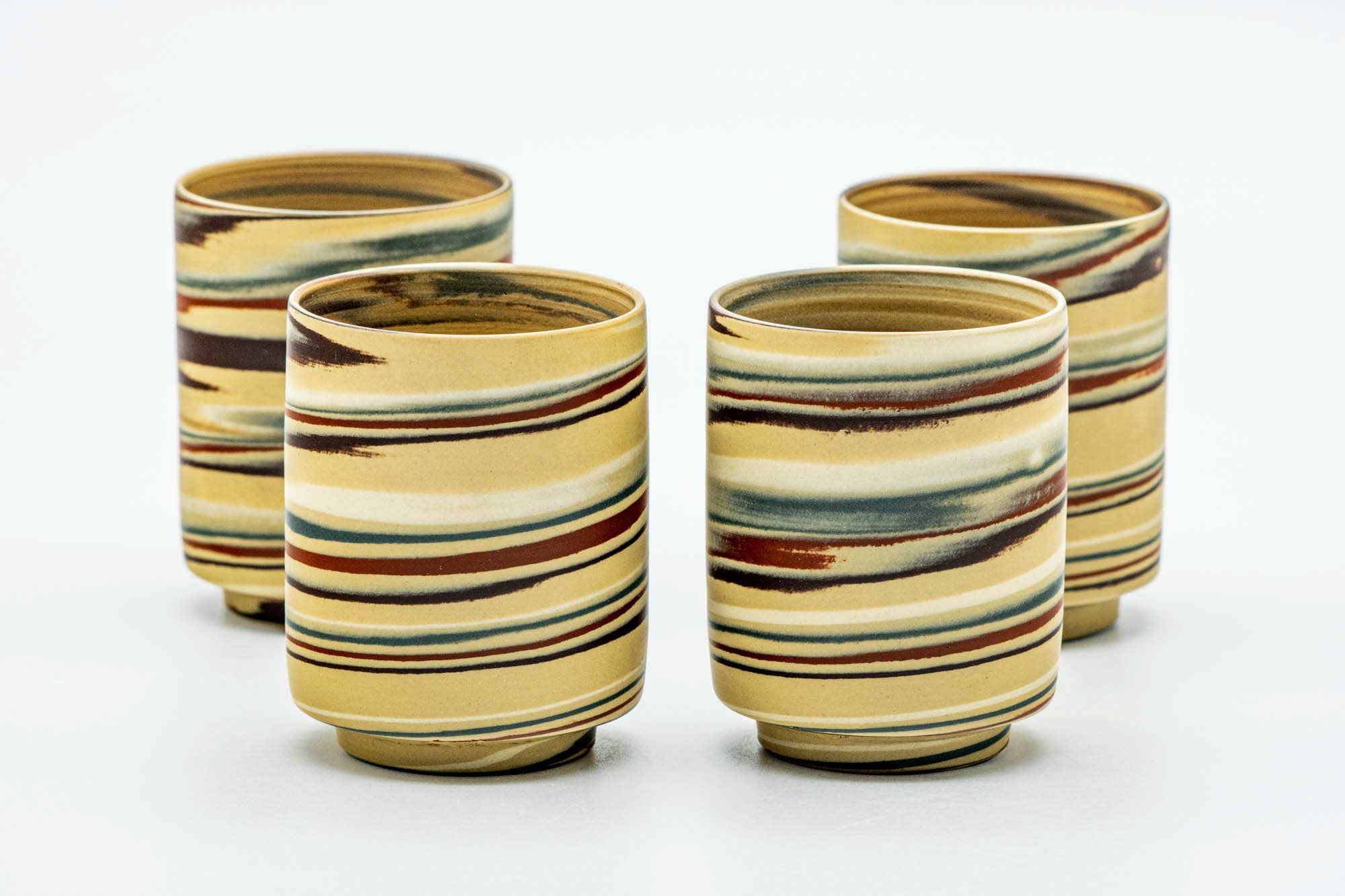 Japanese Teacups - Set of 4 Yellow Nerikomi Tokoname-yaki Yunomi - 90ml
