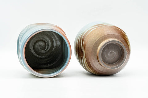 Japanese Teacups - Pair of Large Blue Bronze Textured Yunomi - 240ml