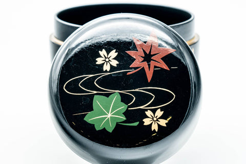 Japanese Natsume - Momiji Sakura Black Lacquer Matcha Tea Caddy - 110ml