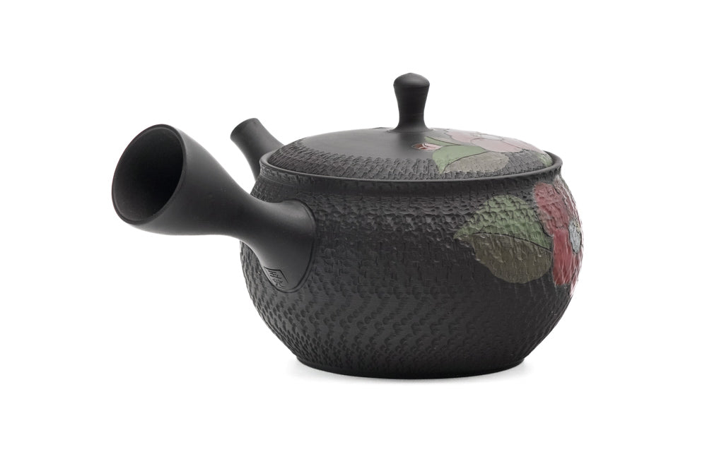 Japanese Kyusu - 玉光 Gyokko Kiln - Red Camellias Kokudei Tokoname Teapot - 300ml