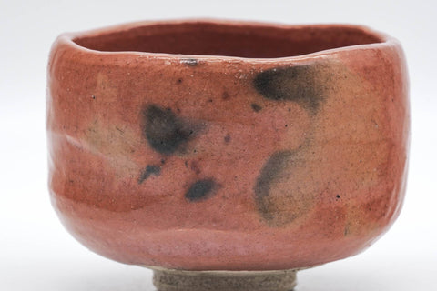 Tezumi — Japanese Matcha Bowl - Red Black Glazed Aka-raku Wabi-Sabi Chawan - 250ml — inverted showing the foot ring