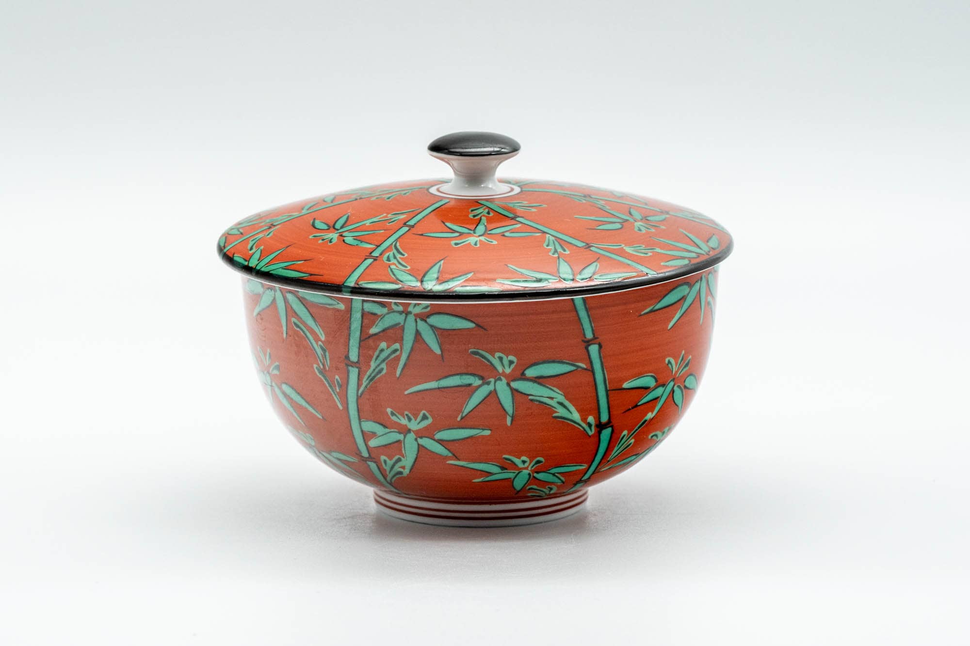 Japanese Teacup - Green Bamboo Red Arita-yaki Lidded Yunomi - 120ml