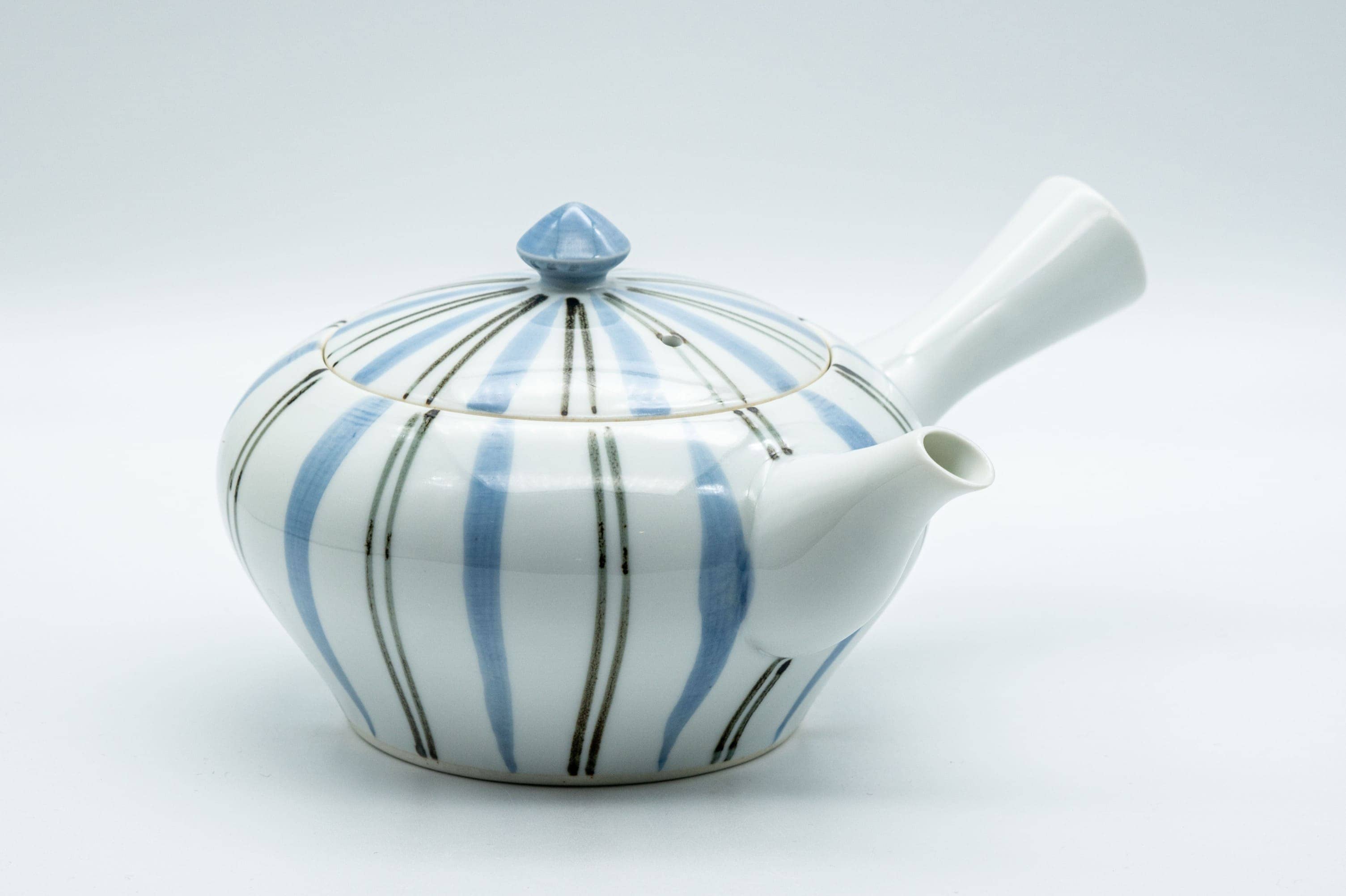 Japanese Kyusu - Blue Striped Arita-yaki Debeso Teapot - 300ml - Tezumi