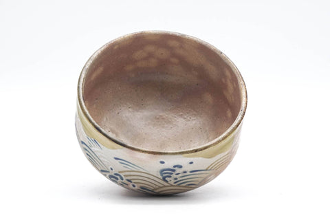 Tezumi — Japanese Matcha Bowl - Beige Pink Gohonte Seigaiha Kyo-yaki Chawan - 300ml — top-down view of the interior