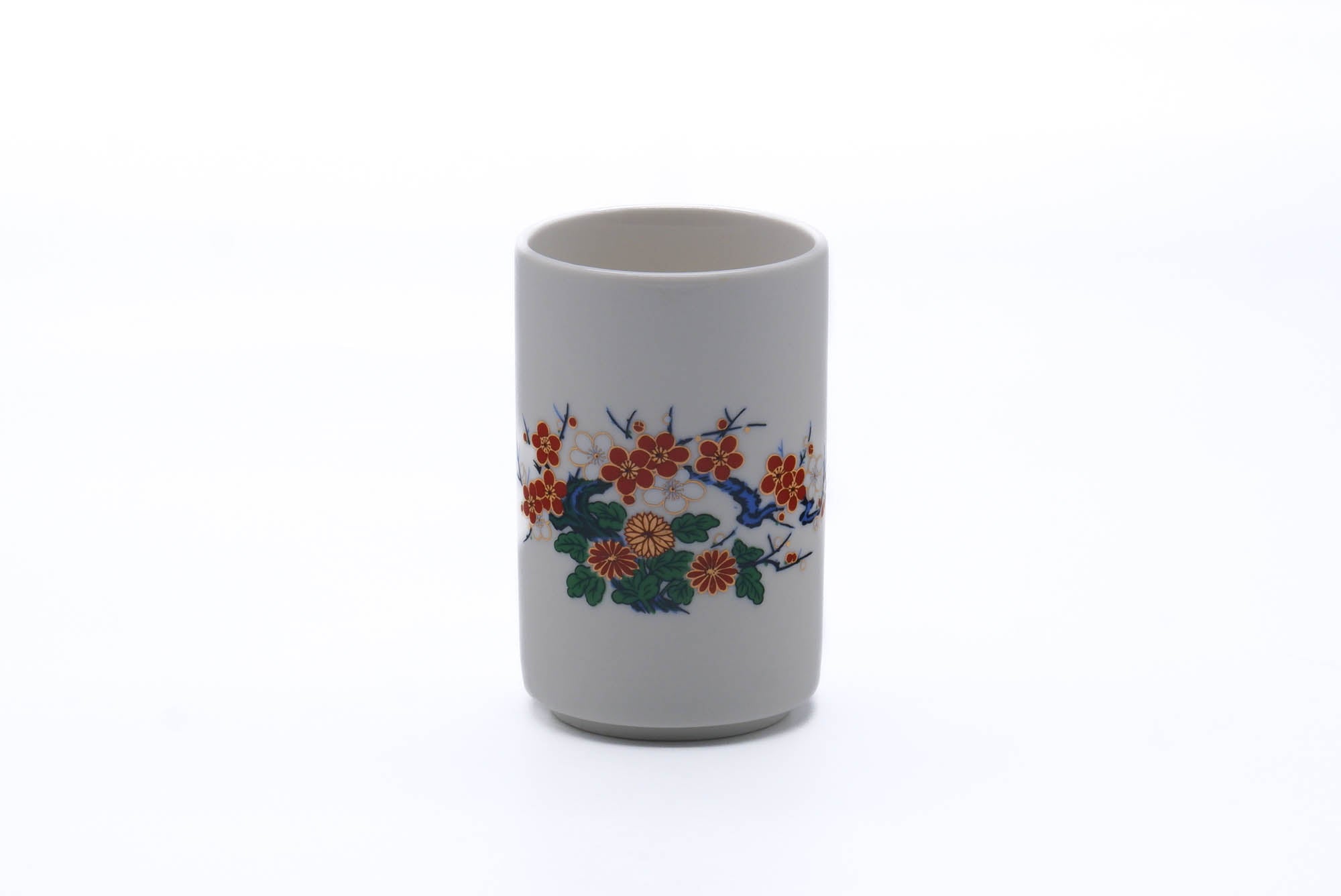 Japanese Teacup - Orange Red Floral Porcelain Kutani-yaki Yunomi - 135ml