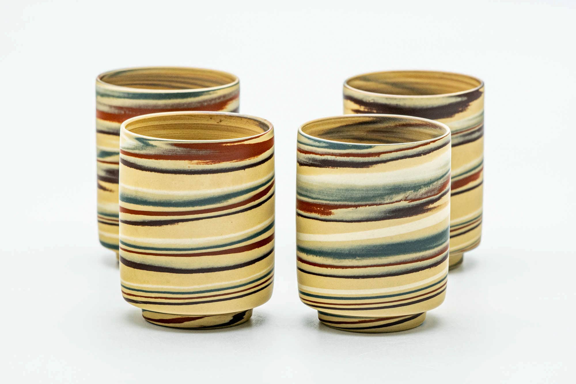 Japanese Teacups - Set of 4 Yellow Nerikomi Tokoname-yaki Yunomi - 90ml