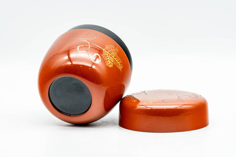 Japanese Natsume - Gold Floral Orange Lacquer Matcha Tea Canister - 100ml