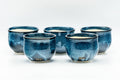 Japanese Teacups - Set of 5 Blue Hare's Fur Glazed Yunomi - 120ml - all five blue hare's fur glazed teacups arranged together