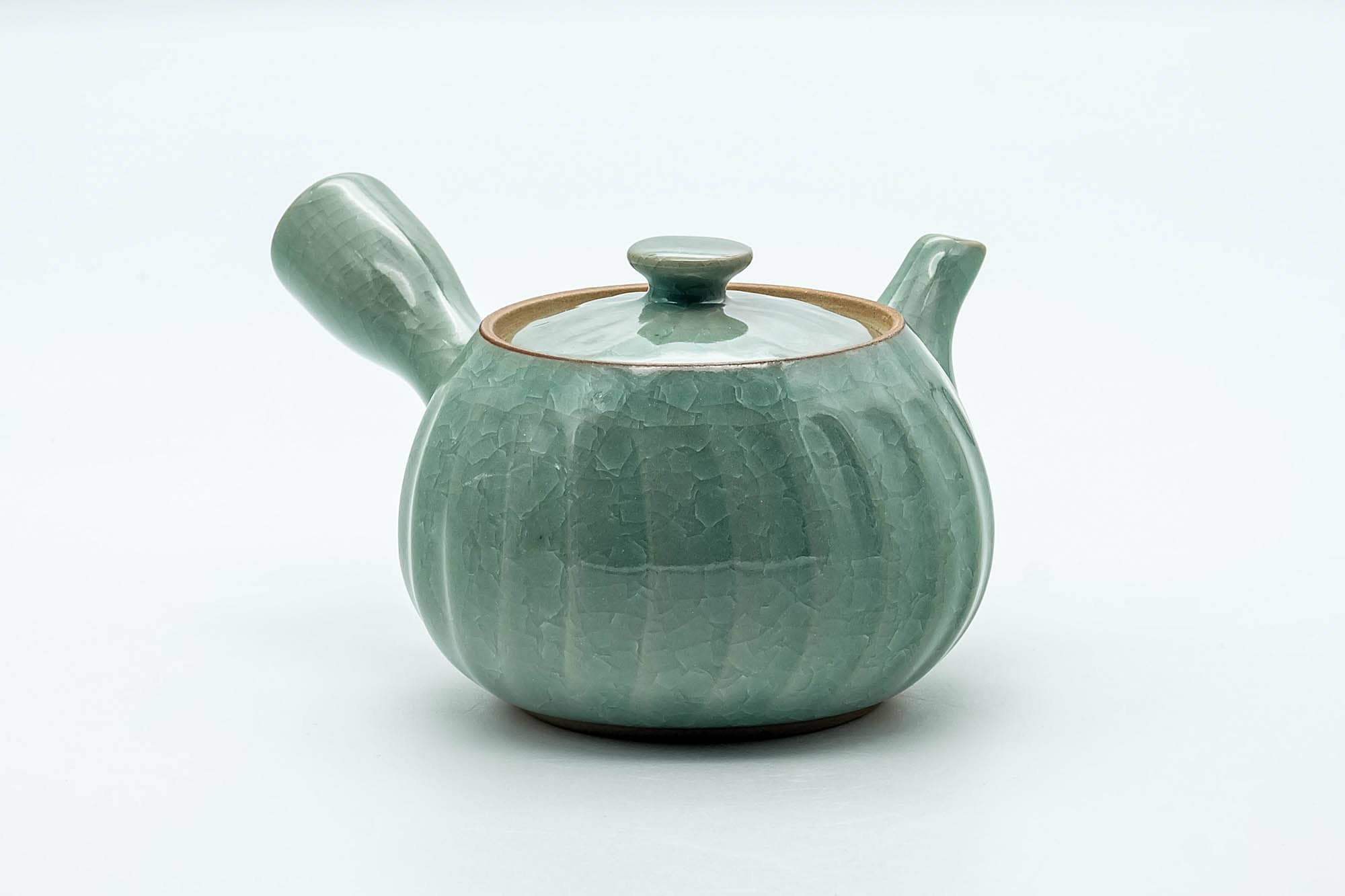 Japanese Tea Set - Green Celadon Glazed Kyusu Teapot with 5 Yunomi Teacups