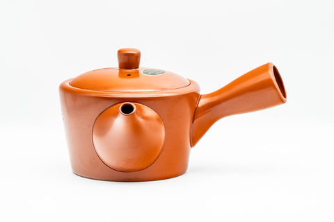 Japanese Kyusu - Engraved Red Shudei Tokoname-yaki Mesh Teapot - 350ml