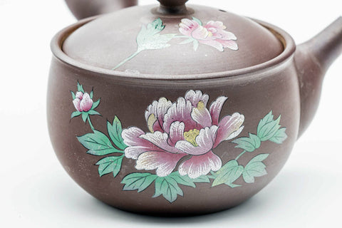 Japanese Kyusu - Floral Painted Purple Clay Mesh Filter Teapot - 230ml
