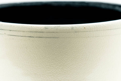 Close-up of the chawan's black interior glaze and rim