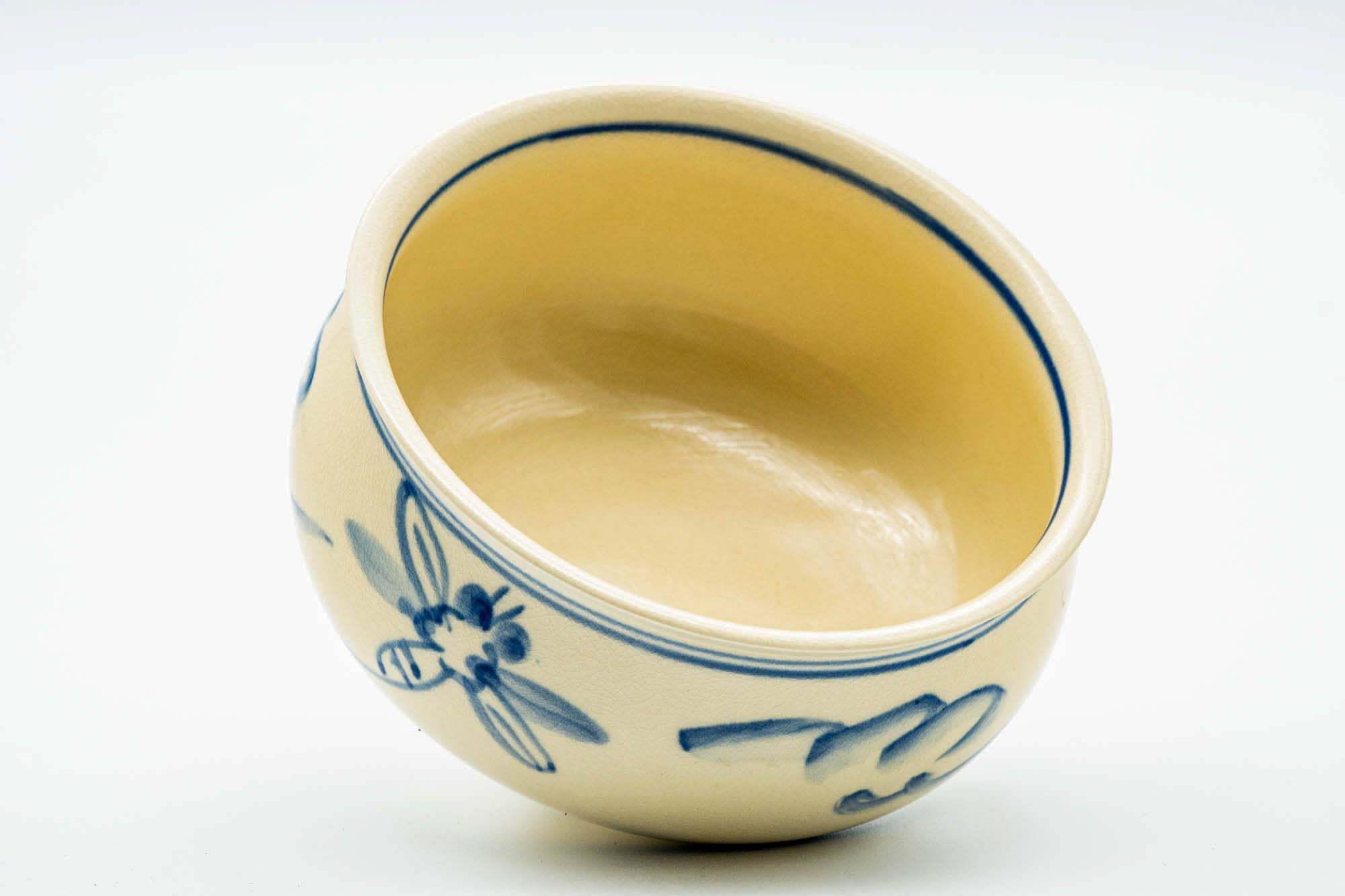 Japanese Kensui - Beige Blue Dragonflies Kyo-yaki Water Bowl - 400ml