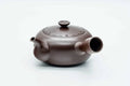 Purple-brown Banko-yaki kyusu, side profile with the spout to the left